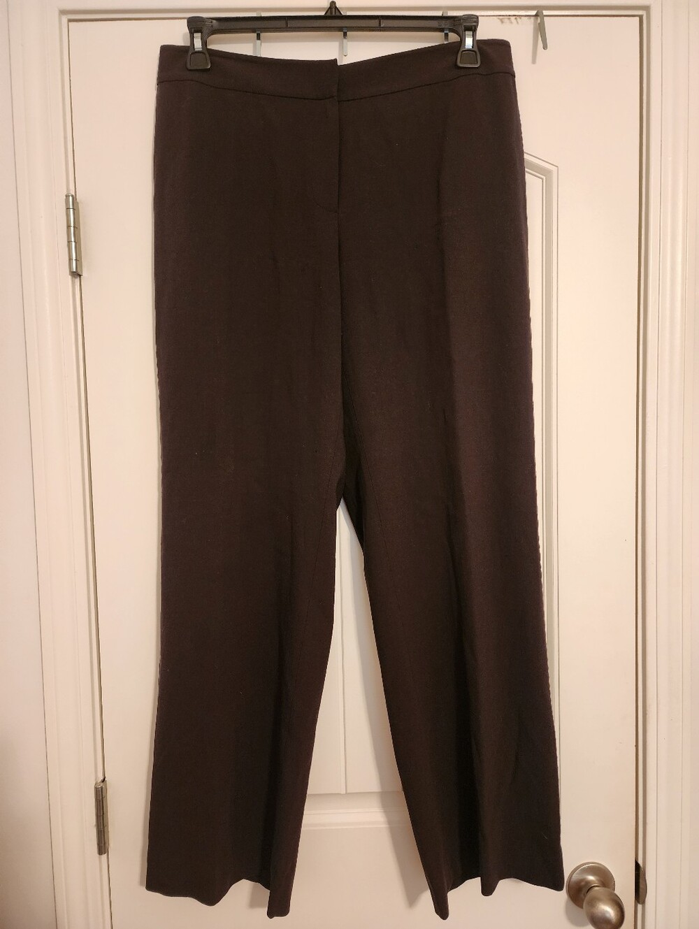 St John Women's Sz 14 Virgin Wool Straight-Leg Pants in Dark Brown Quiet Luxury